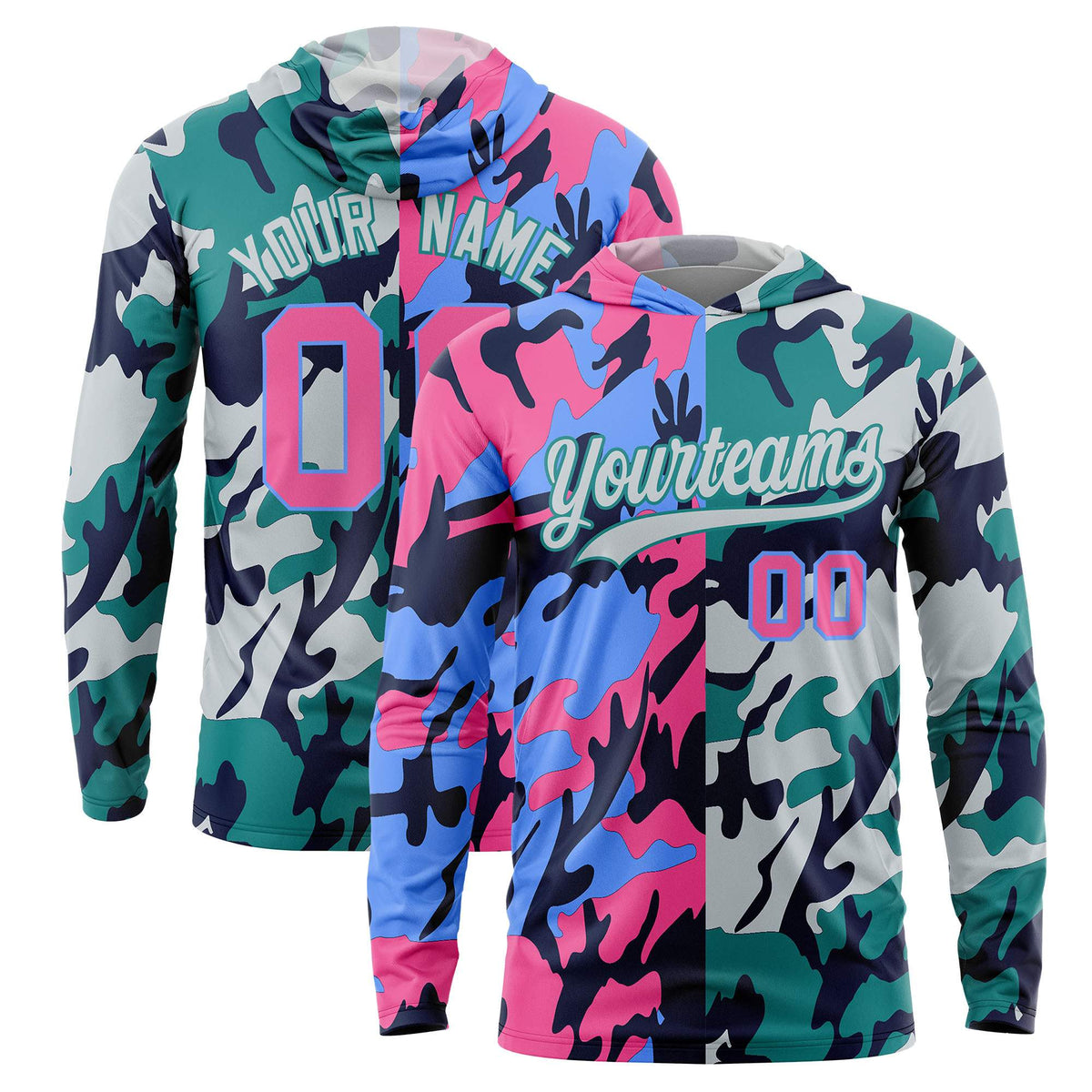 Custom Pink Powder Blue-Navy Personalized Camo Design Quick Dry Lightweight Hoodie| KXKSHOP