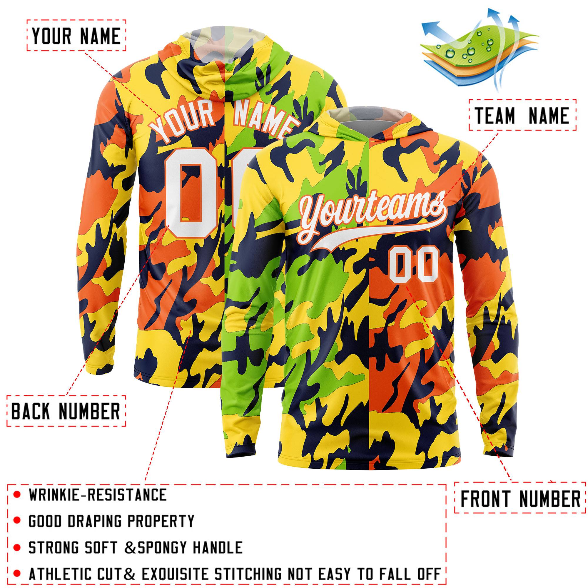Custom Neon Green Gold-Navy Personalized Camo Design Quick Dry Lightweight Hoodie| KXKSHOP