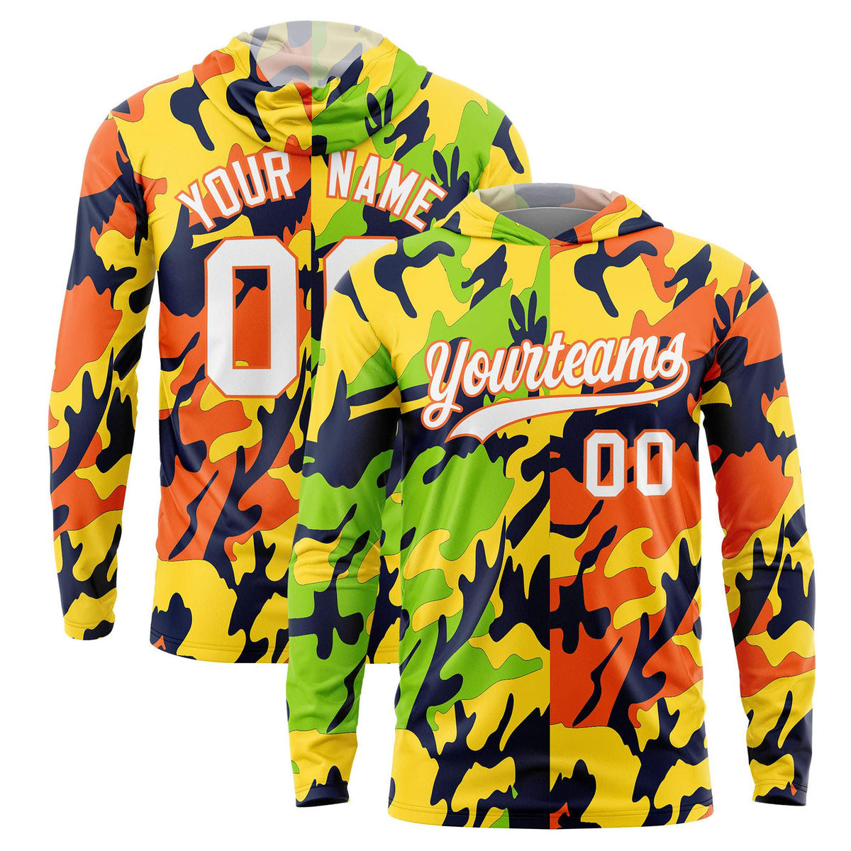 Custom Neon Green Gold-Navy Personalized Camo Design Quick Dry Lightweight Hoodie| KXKSHOP