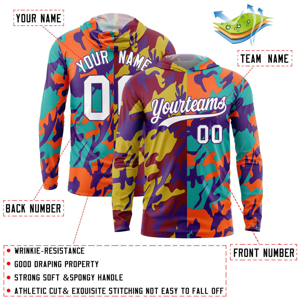 Custom Crimson Old Gold-Purple Personalized Camo Design Quick Dry Lightweight Hoodie| KXKSHOP