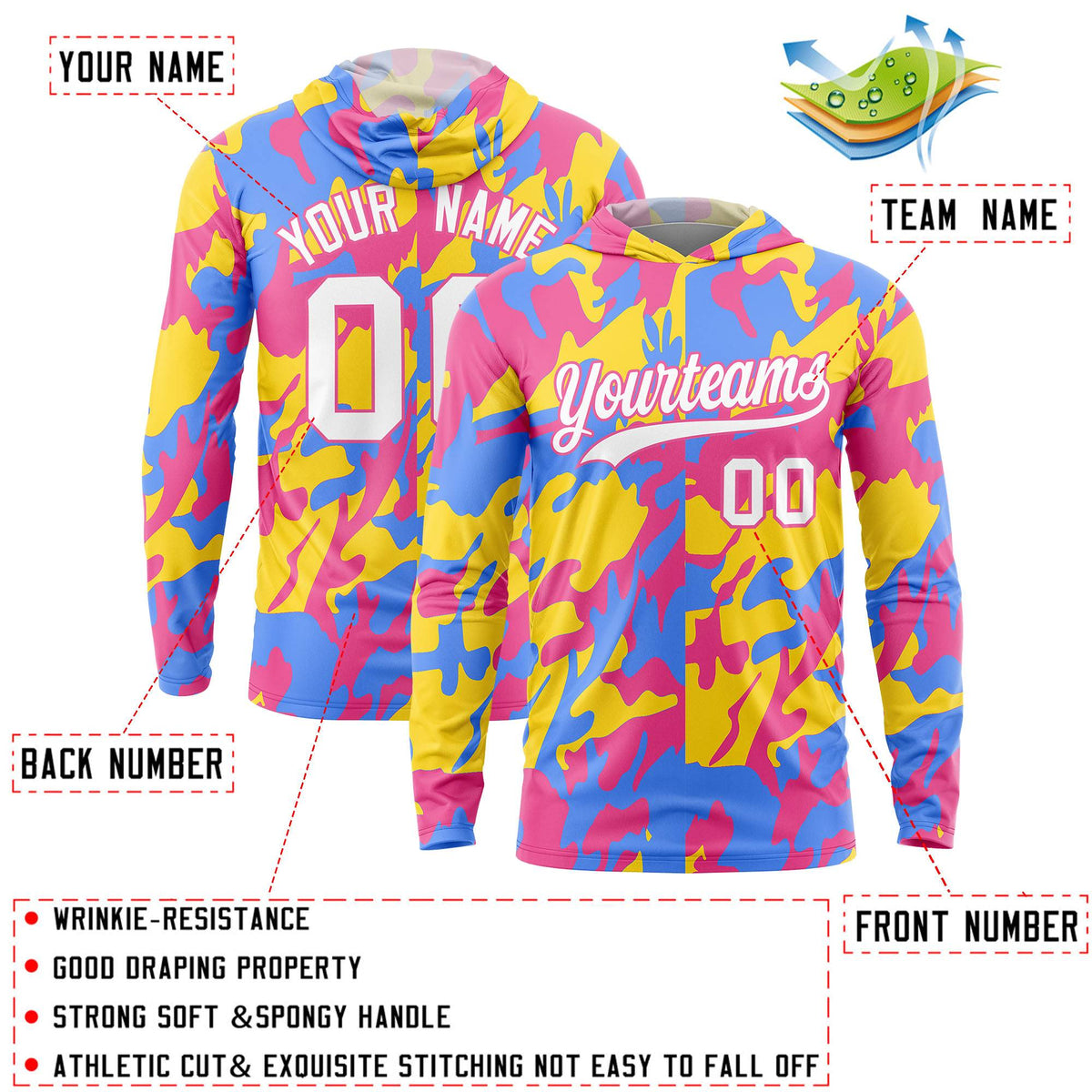 Custom Pink Gold-Powder Blue Personalized Camo Design Quick Dry Lightweight Hoodie| KXKSHOP