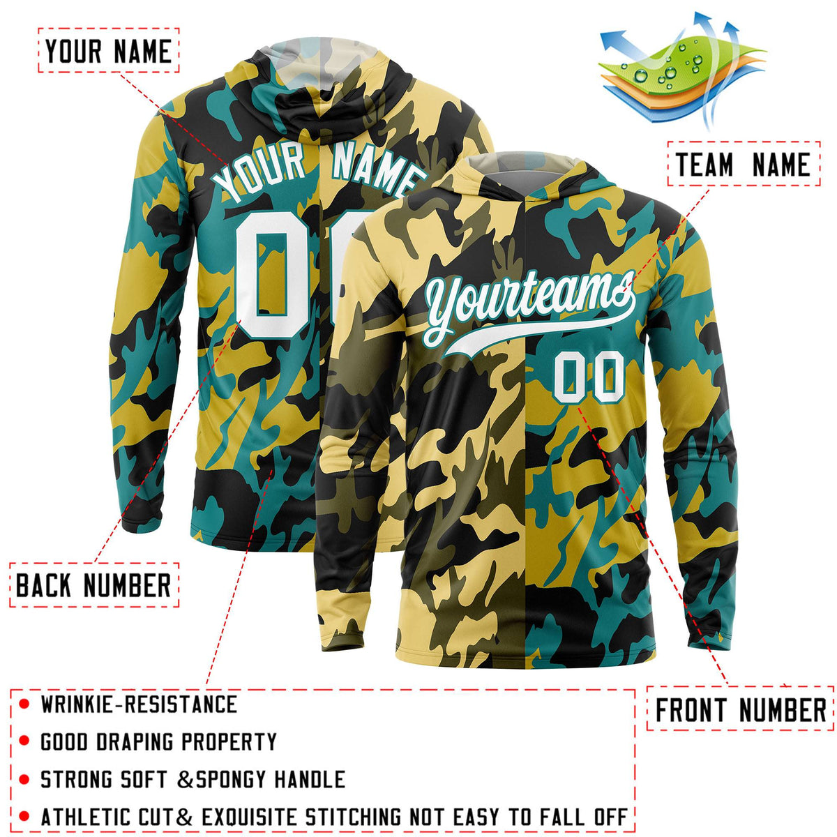 Custom Khaki Black-Olive Personalized Camo Design Quick Dry Lightweight Hoodie| KXKSHOP