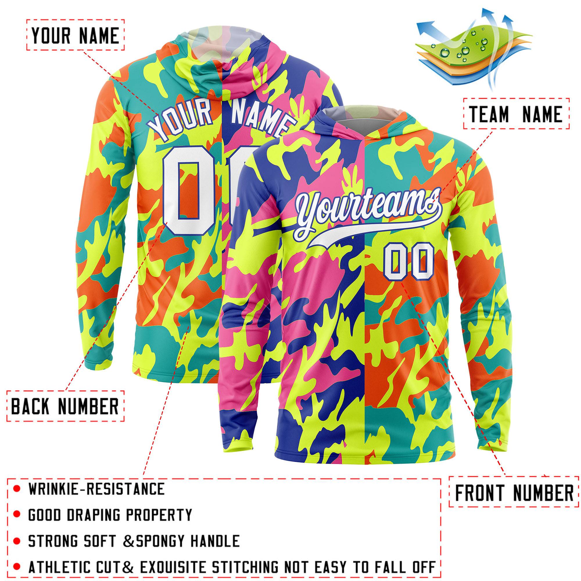 Custom Royal Pink-Neon Green Personalized Camo Design Quick Dry Lightweight Hoodie| KXKSHOP