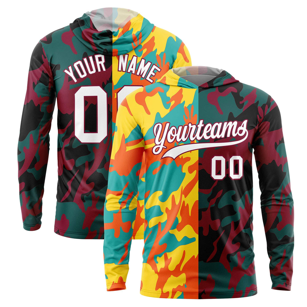 Custom Gold Aqua-Orange Personalized Camo Design Quick Dry Lightweight Hoodie| KXKSHOP