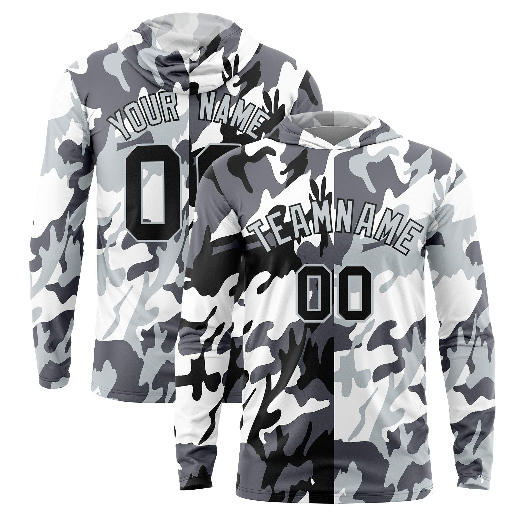 Custom Black Gray-White Personalized Camo Design Quick Dry Lightweight Hoodie| KXKSHOP