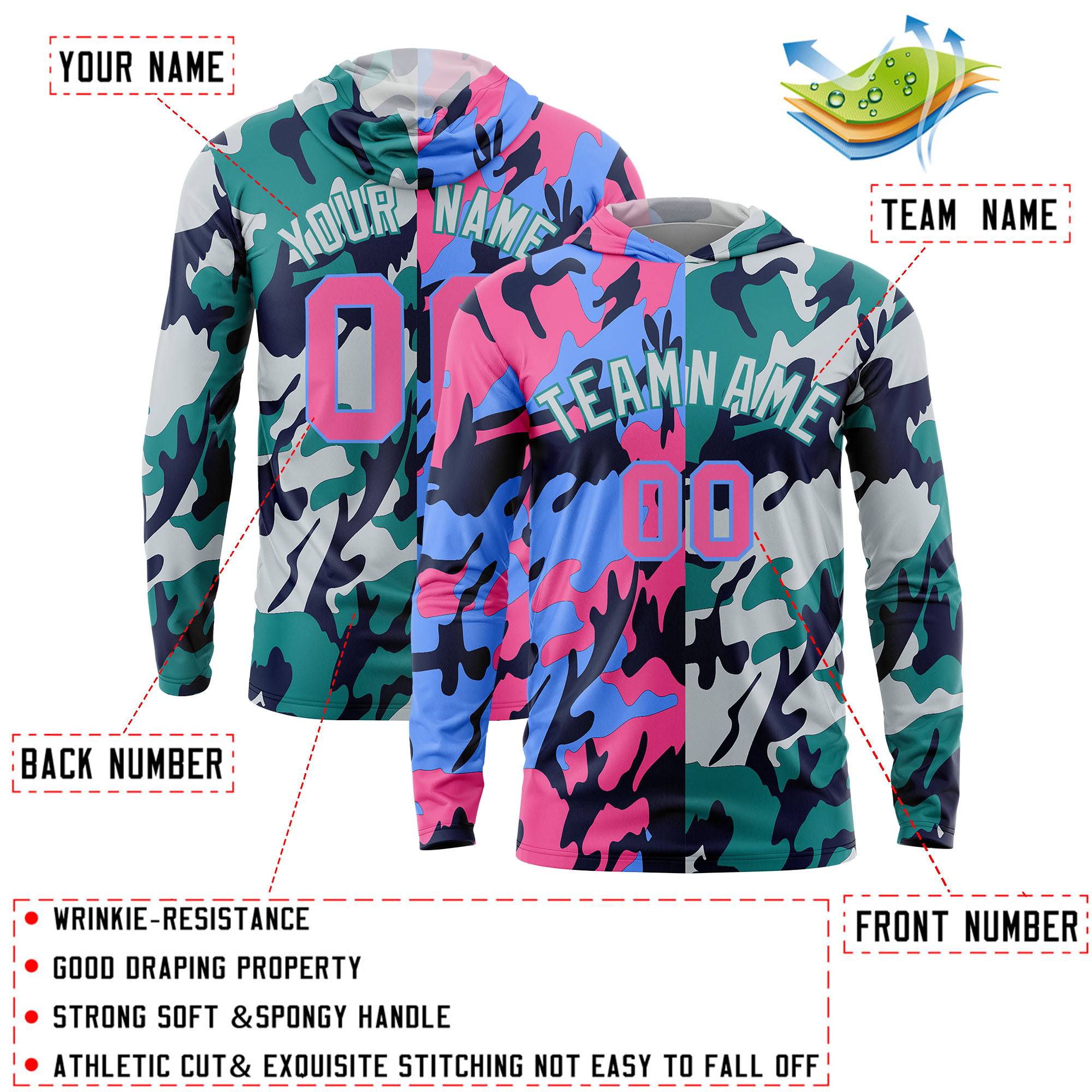 Custom Pink Powder Blue-Navy Personalized Camo Design Quick Dry Lightweight Hoodie| KXKSHOP
