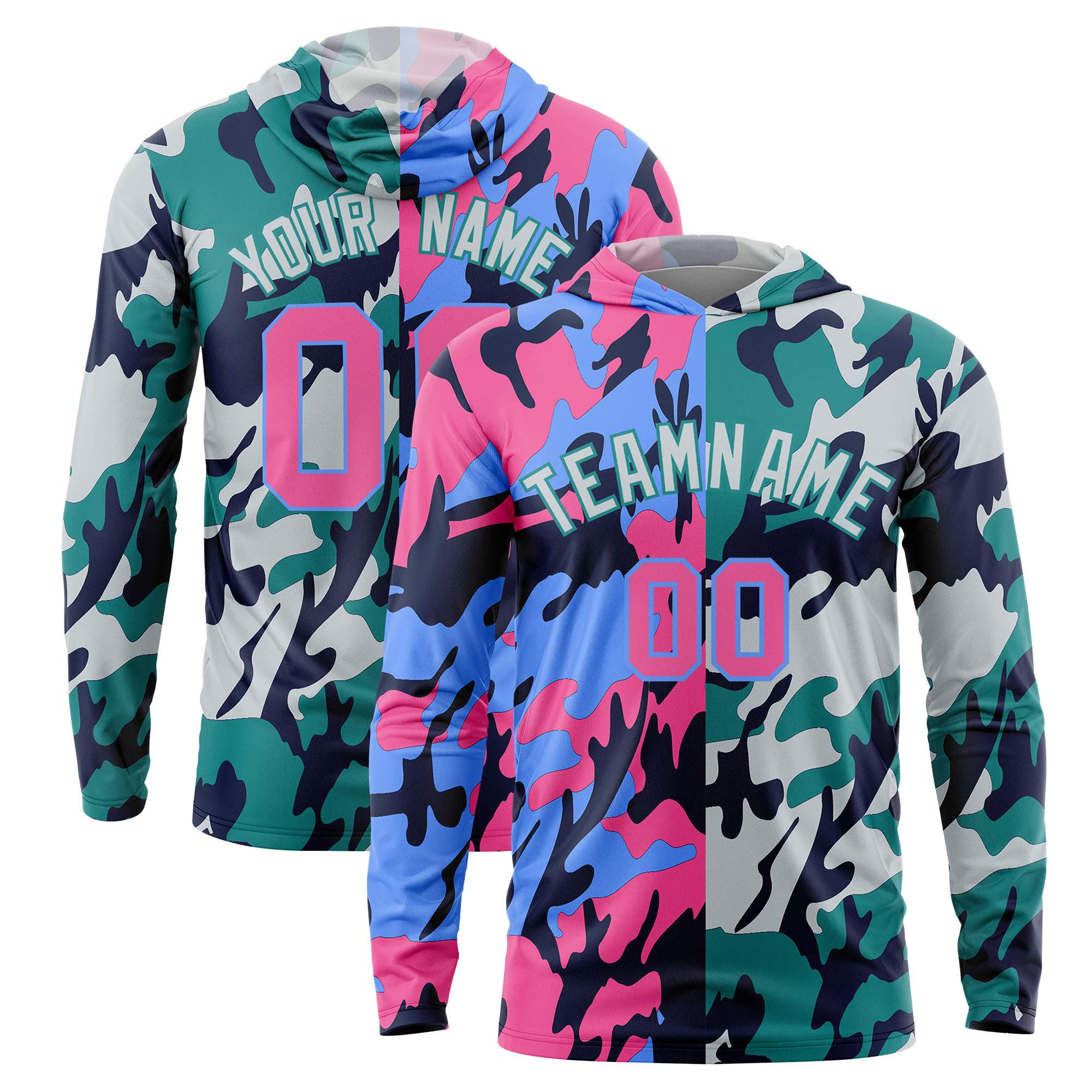 Custom Pink Powder Blue-Navy Personalized Camo Design Quick Dry Lightweight Hoodie| KXKSHOP