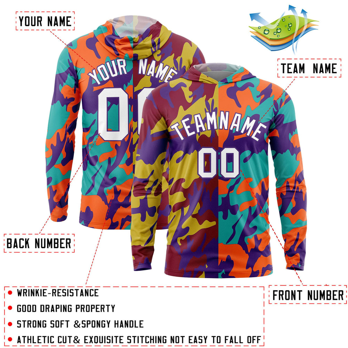 Custom Crimson Old Gold-Purple Personalized Camo Design Quick Dry Lightweight Hoodie| KXKSHOP