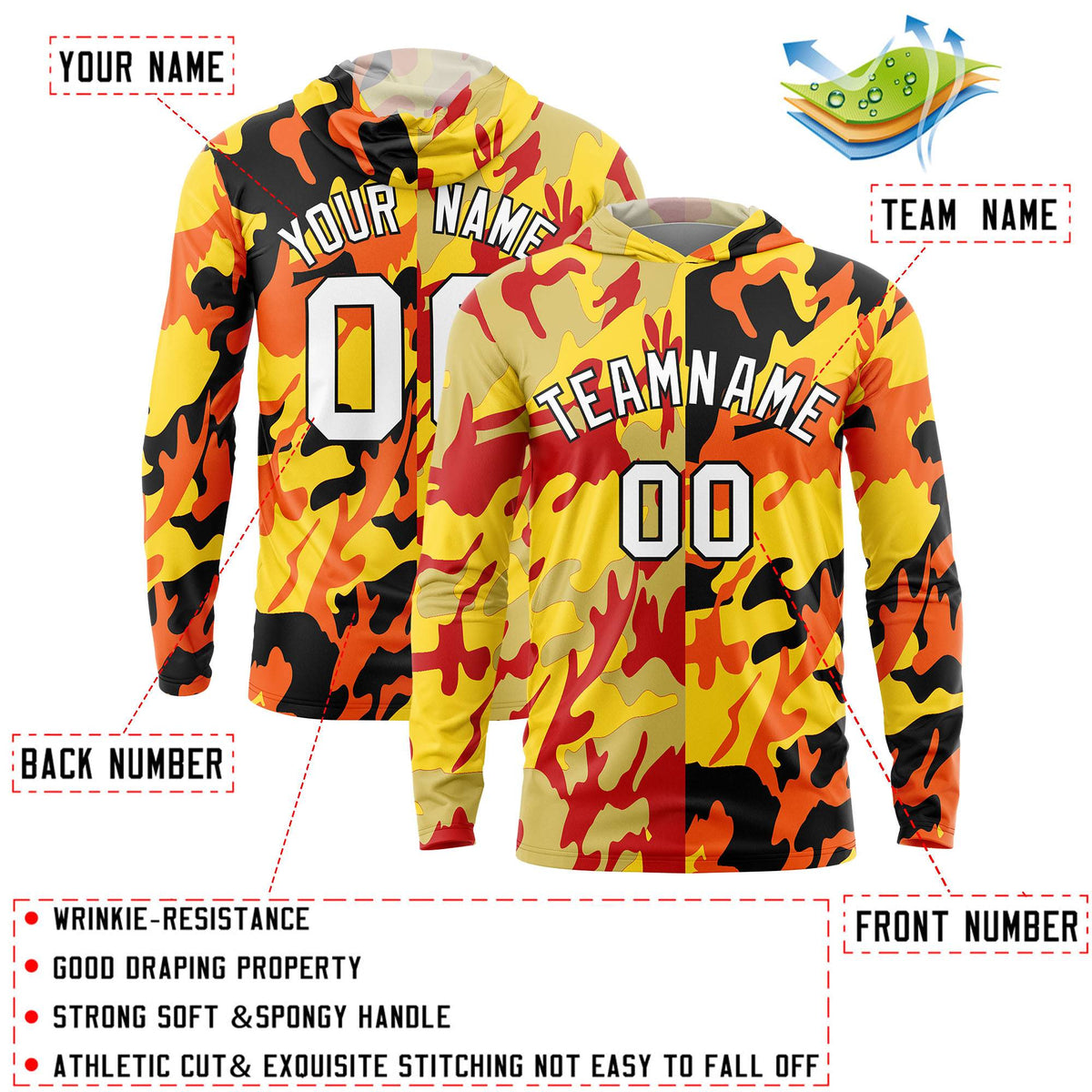 Custom Khaki Gold-Red Personalized Camo Design Quick Dry Lightweight Hoodie| KXKSHOP