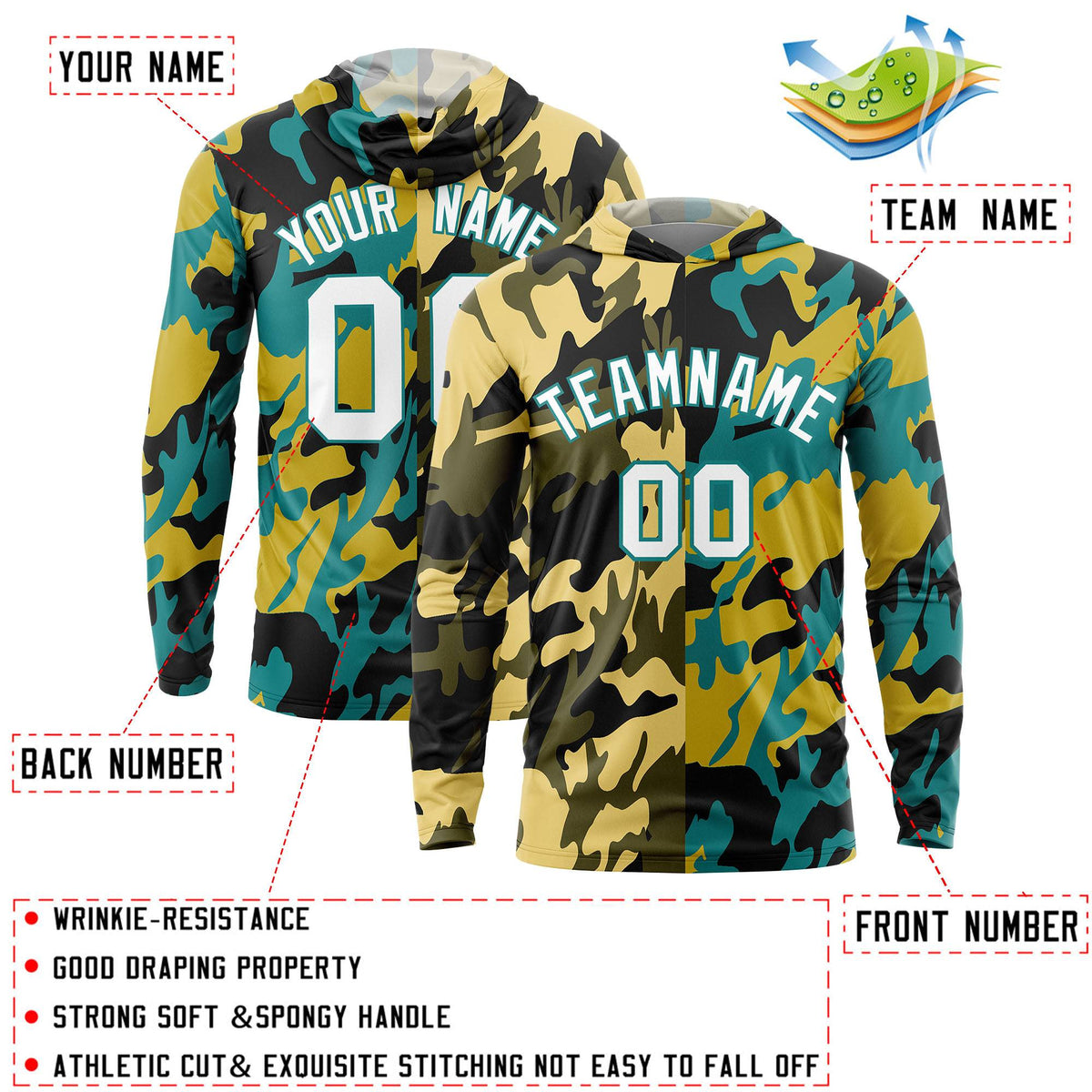 Custom Khaki Black-Olive Personalized Camo Design Quick Dry Lightweight Hoodie| KXKSHOP