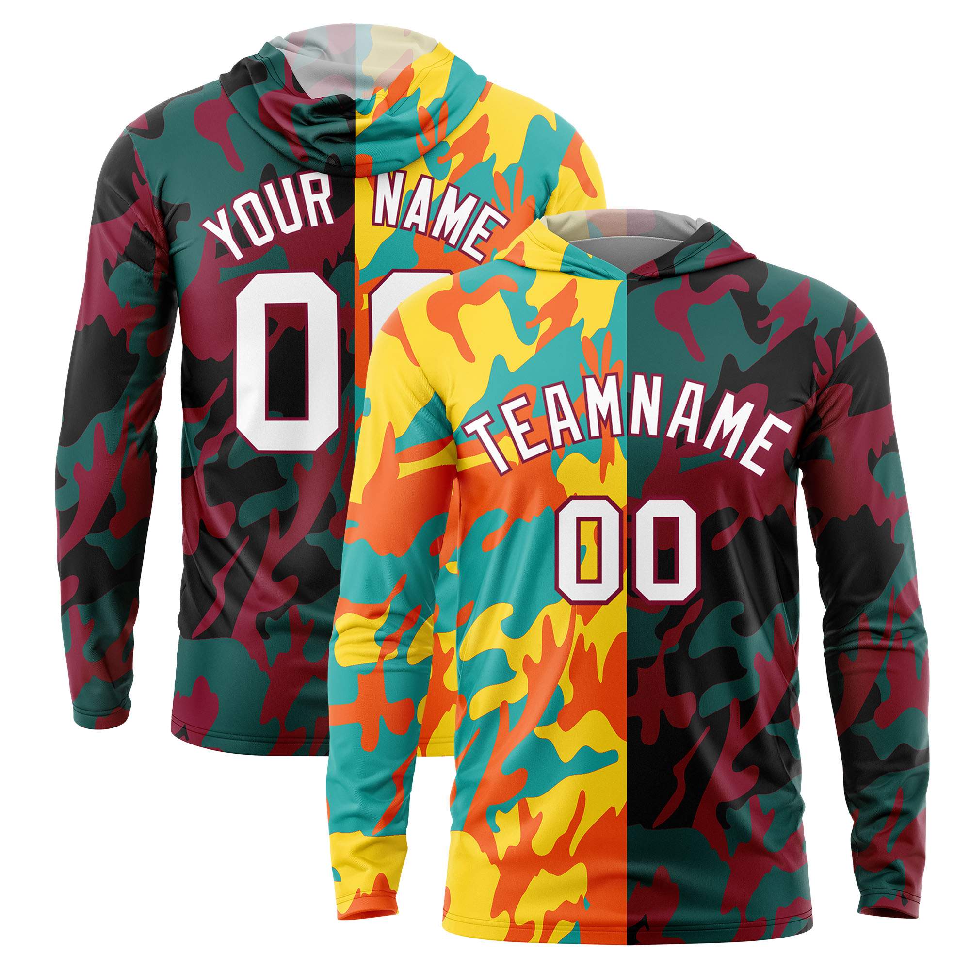 Custom Gold Aqua-Orange Personalized Camo Design Quick Dry Lightweight Hoodie| KXKSHOP