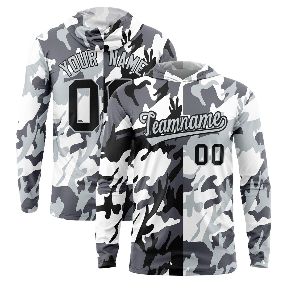Custom Black Gray-White Personalized Camo Design Quick Dry Lightweight Hoodie| KXKSHOP