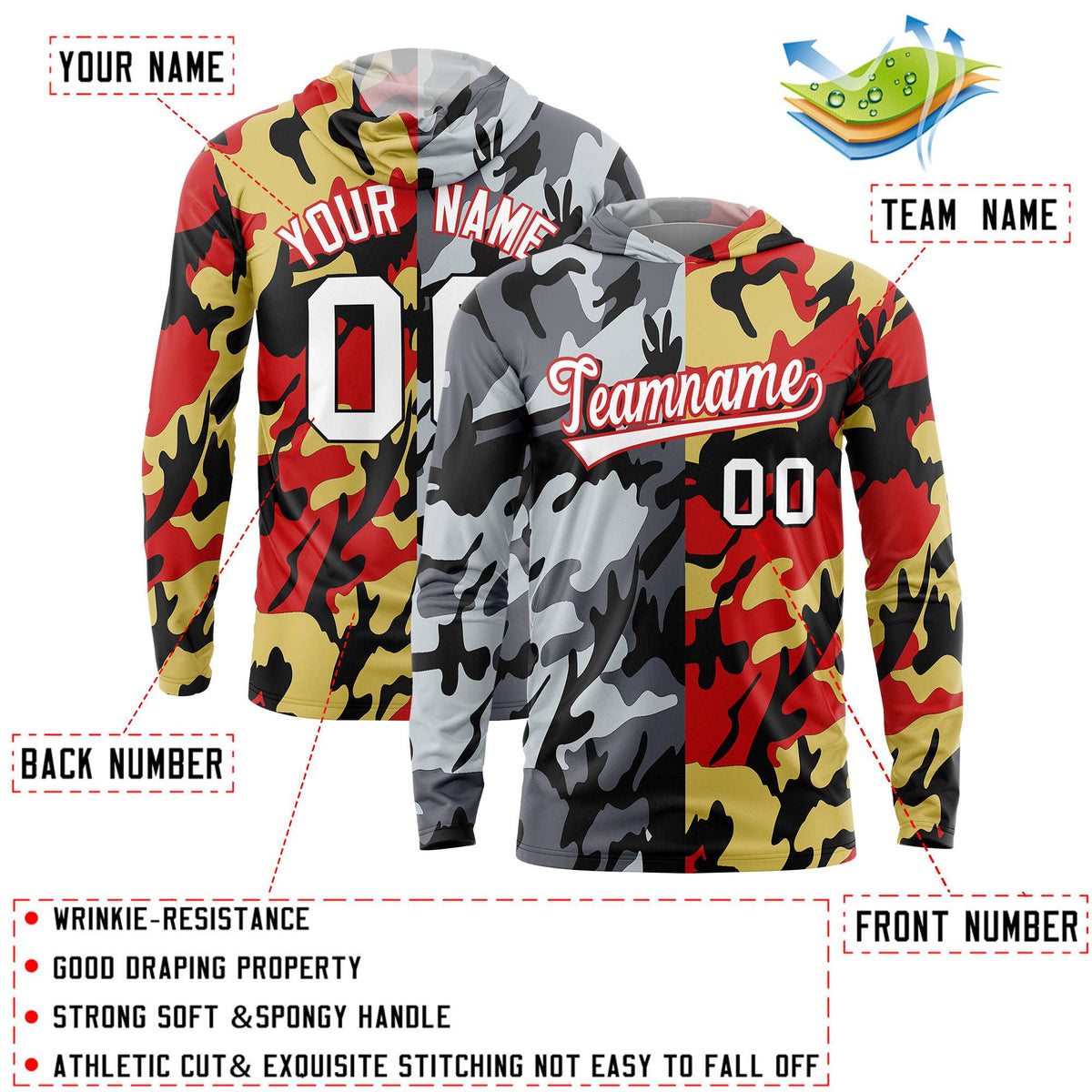 Custom Black Gray-Silver Personalized Camo Design Quick Dry Lightweight Hoodie| KXKSHOP