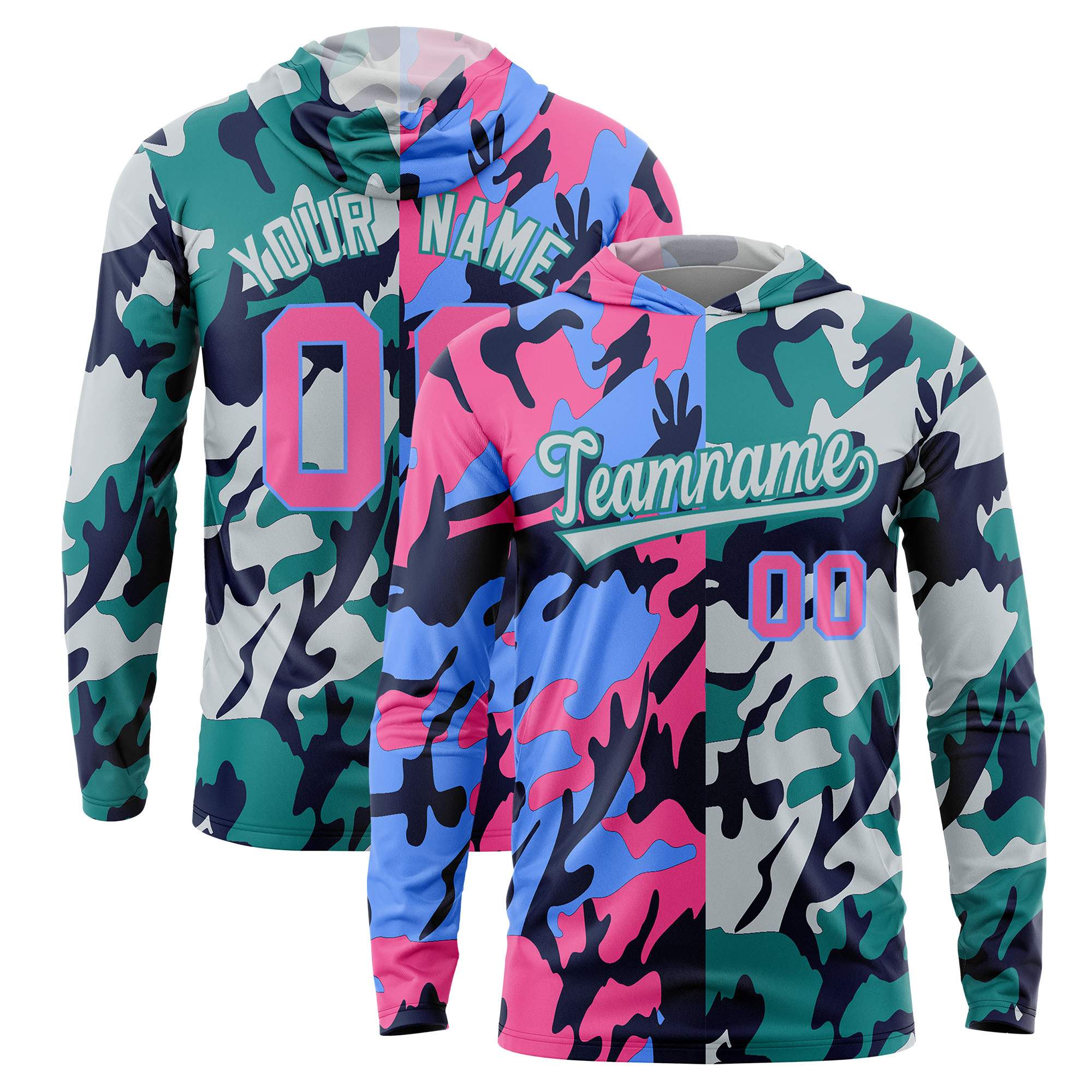 Custom Pink Powder Blue-Navy Personalized Camo Design Quick Dry Lightweight Hoodie| KXKSHOP