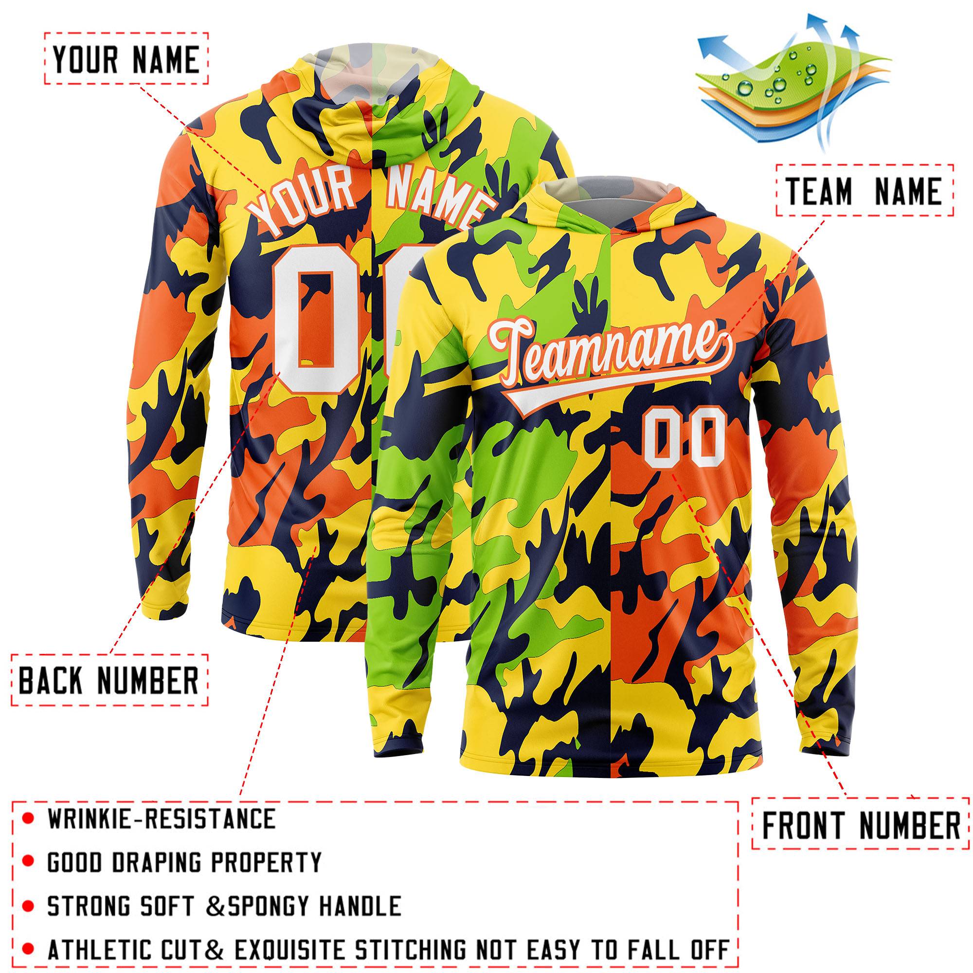 Custom Neon Green Gold-Navy Personalized Camo Design Quick Dry Lightweight Hoodie| KXKSHOP