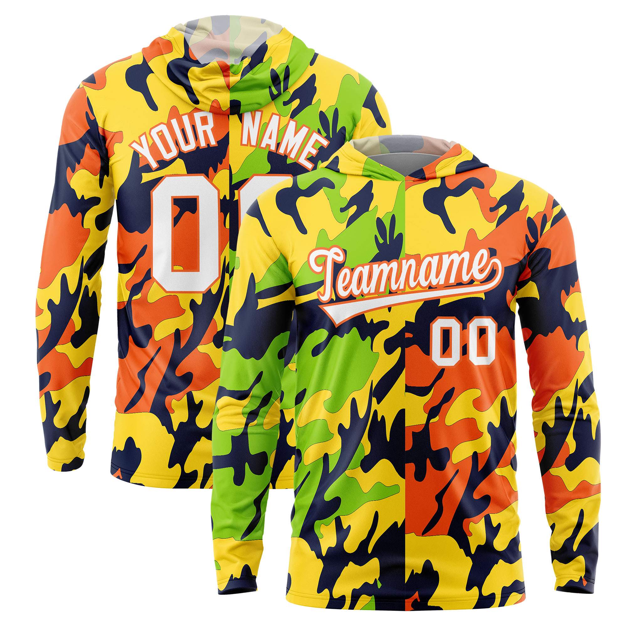Custom Neon Green Gold-Navy Personalized Camo Design Quick Dry Lightweight Hoodie| KXKSHOP