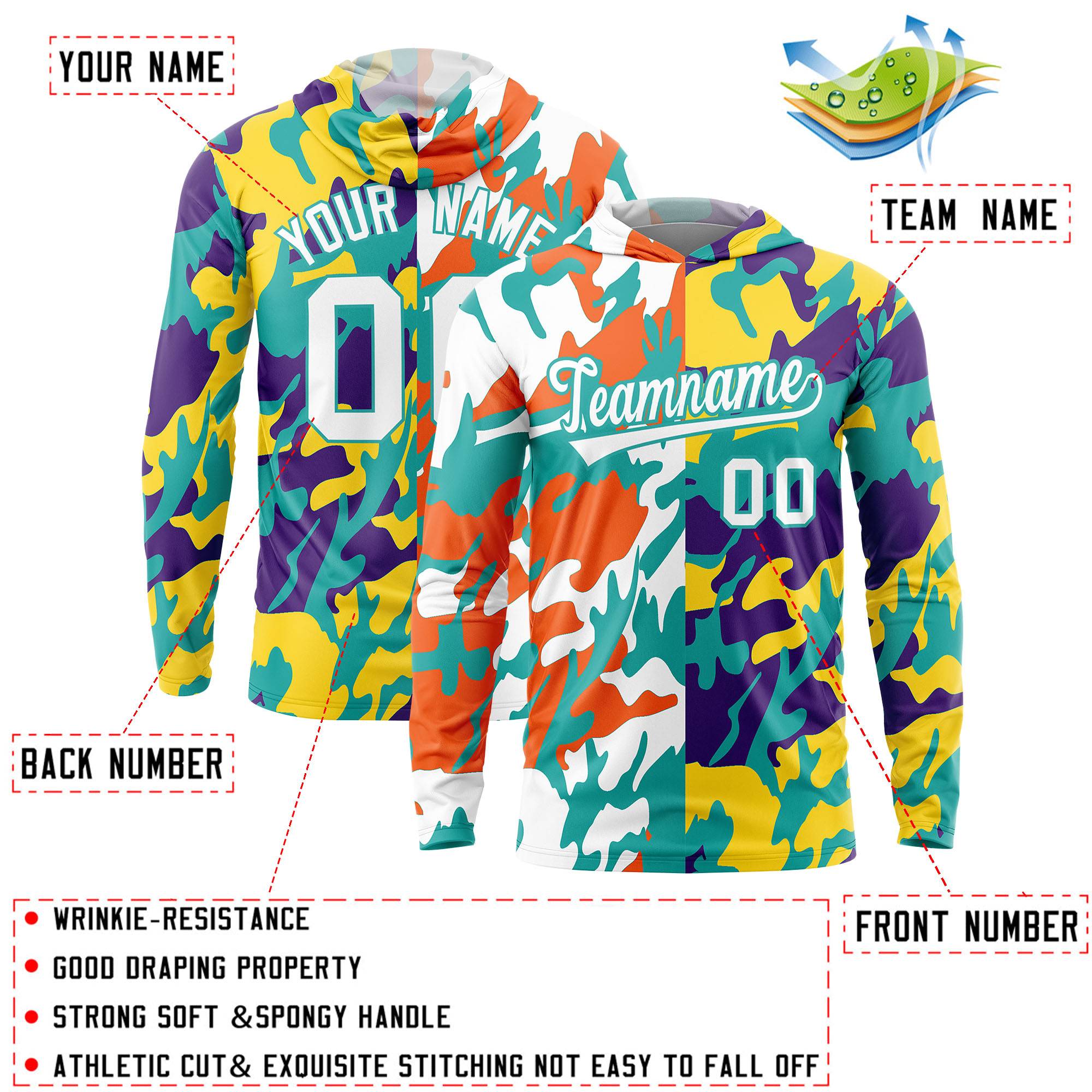 Custom White Orange-Aqua Personalized Camo Design Quick Dry Lightweight Hoodie| KXKSHOP