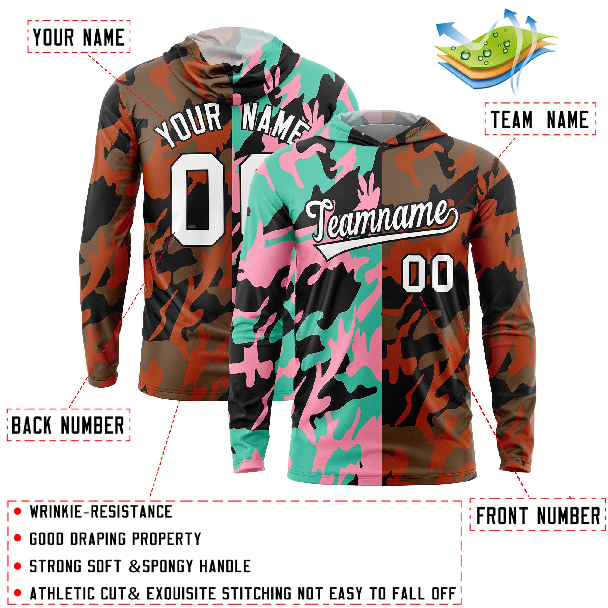 Custom Bright Green Light Pink-Black Personalized Camo Design Quick Dry Lightweight Hoodie| KXKSHOP