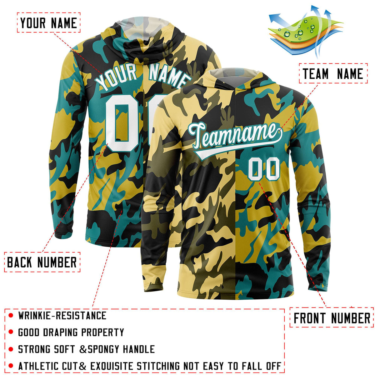 Custom Khaki Black-Olive Personalized Camo Design Quick Dry Lightweight Hoodie| KXKSHOP