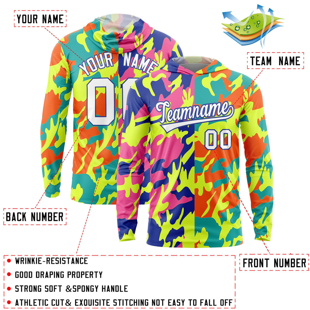 Custom Royal Pink-Neon Green Personalized Camo Design Quick Dry Lightweight Hoodie| KXKSHOP