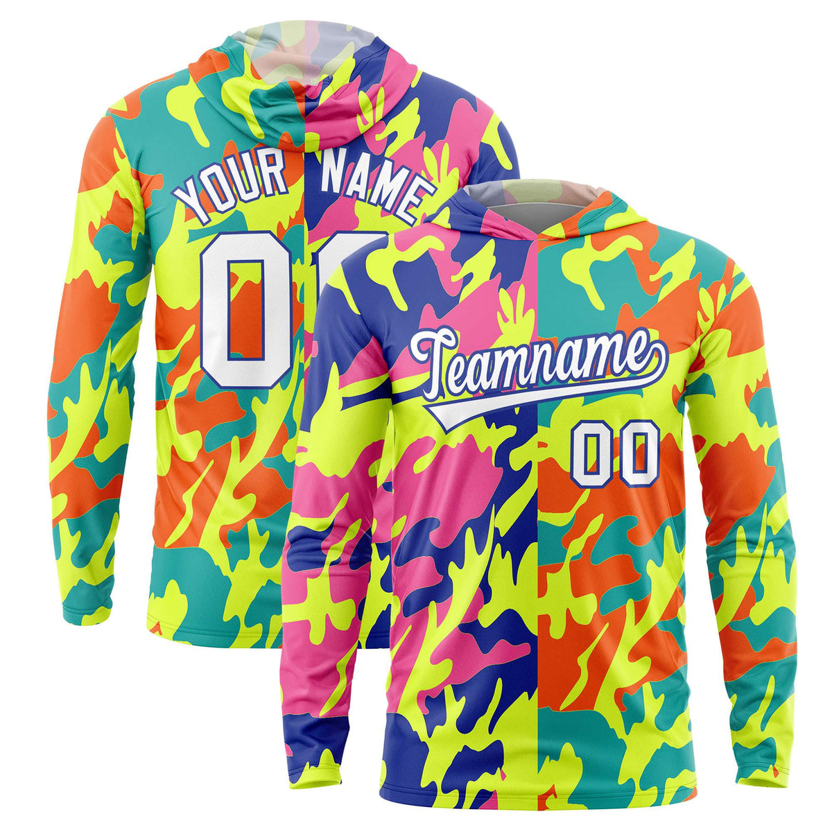 Custom Royal Pink-Neon Green Personalized Camo Design Quick Dry Lightweight Hoodie| KXKSHOP