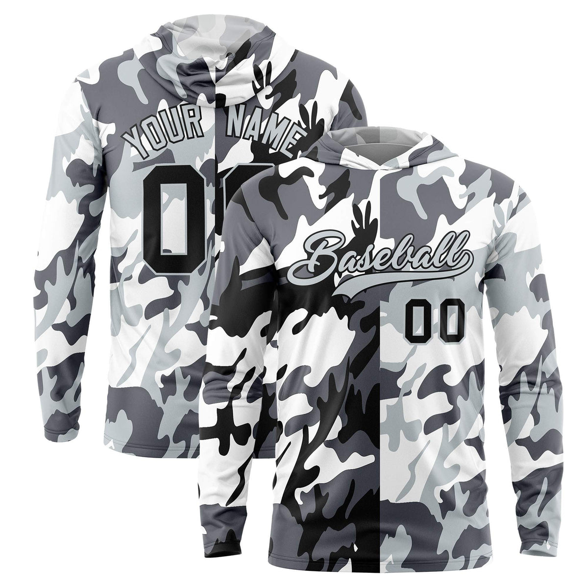 Custom Black Gray-White Personalized Camo Design Quick Dry Lightweight Hoodie| KXKSHOP
