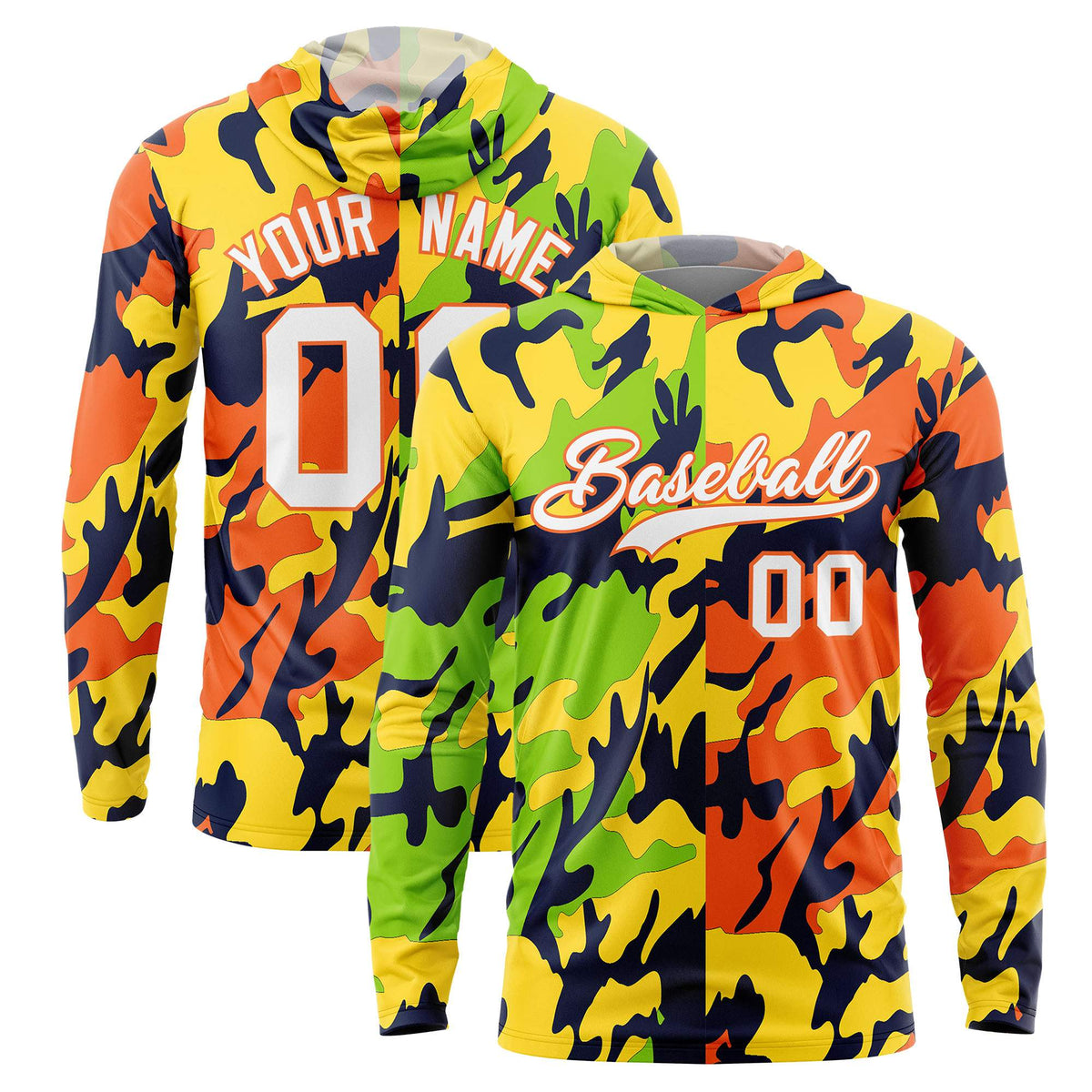Custom Neon Green Gold-Navy Personalized Camo Design Quick Dry Lightweight Hoodie| KXKSHOP