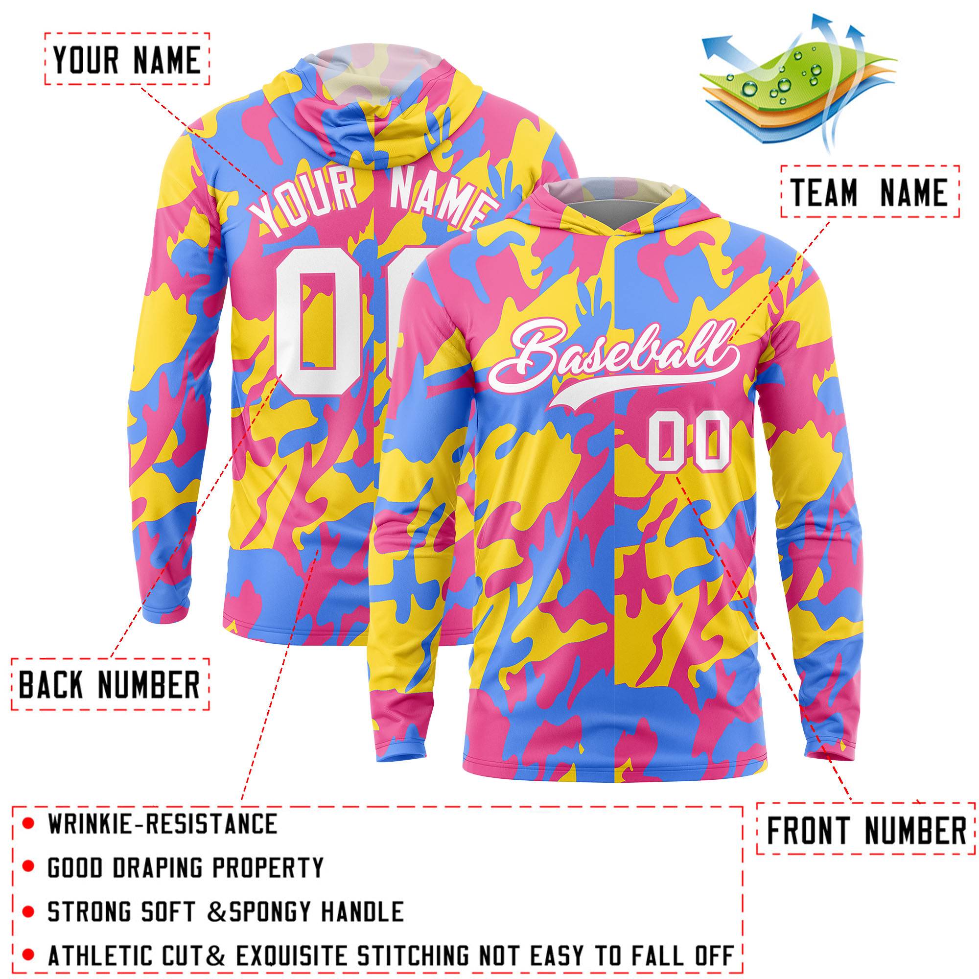 Custom Pink Gold-Powder Blue Personalized Camo Design Quick Dry Lightweight Hoodie| KXKSHOP