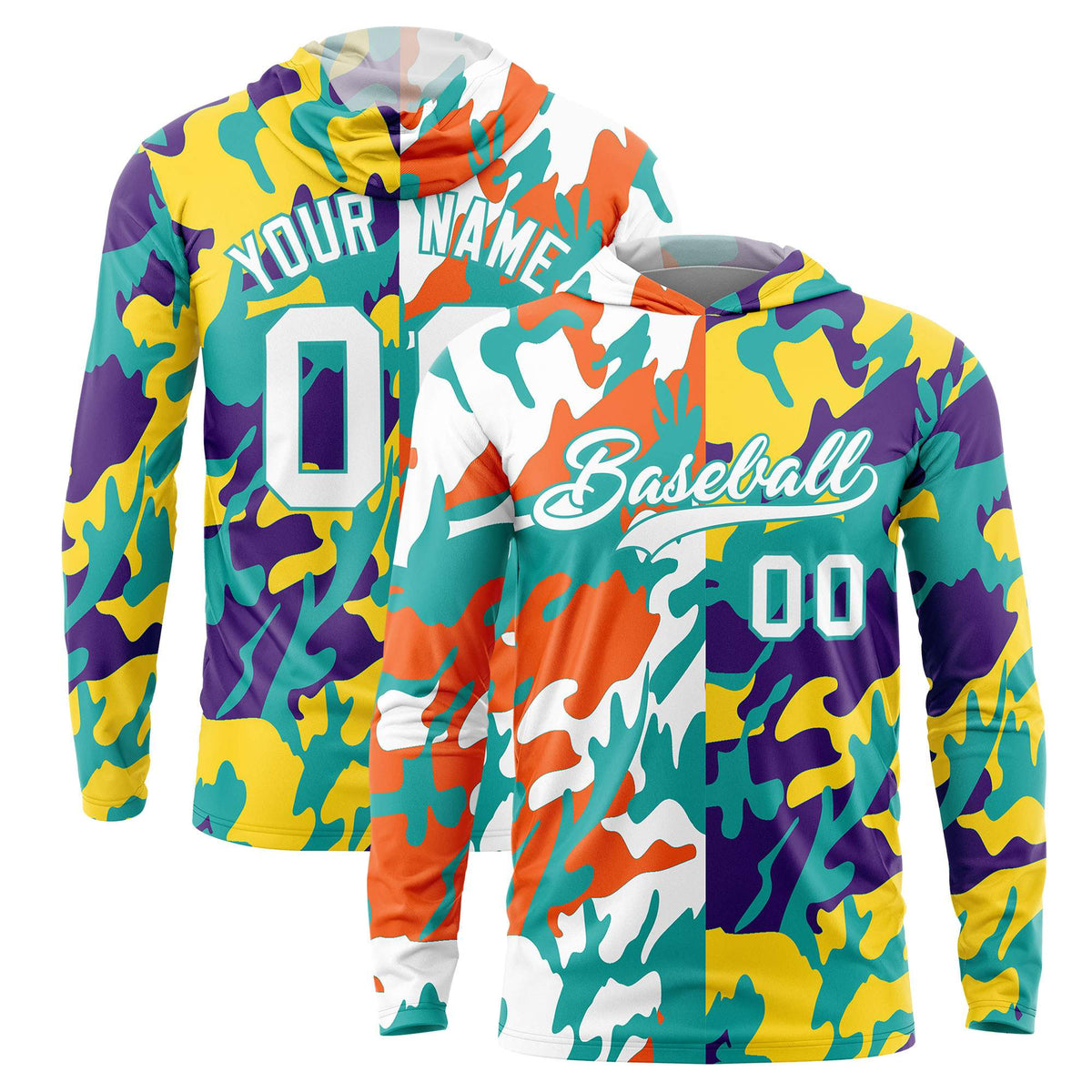 Custom White Orange-Aqua Personalized Camo Design Quick Dry Lightweight Hoodie| KXKSHOP