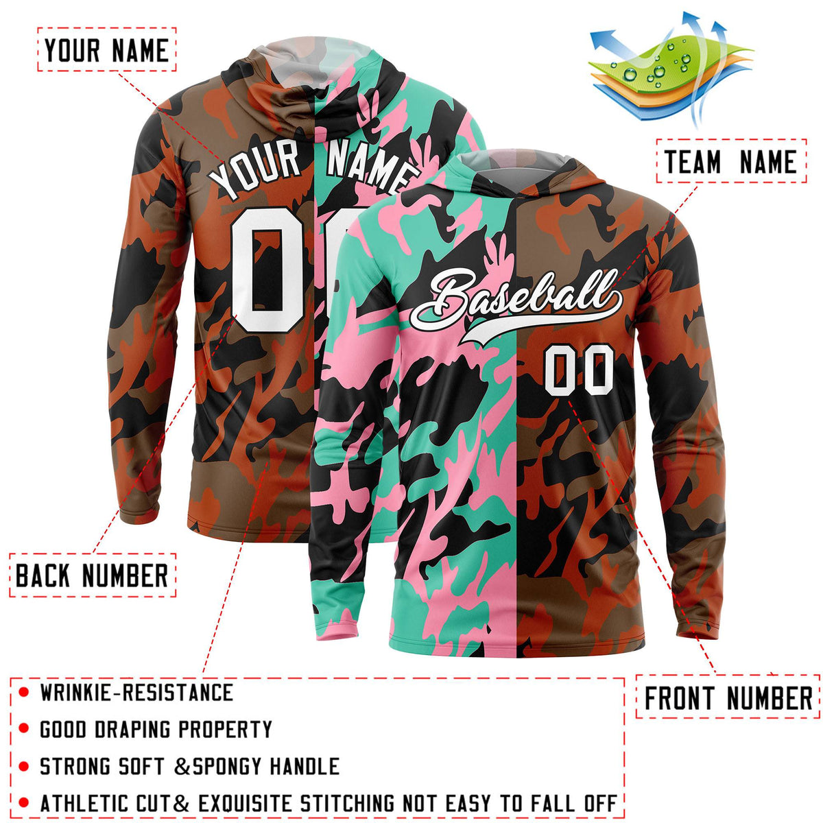 Custom Bright Green Light Pink-Black Personalized Camo Design Quick Dry Lightweight Hoodie| KXKSHOP