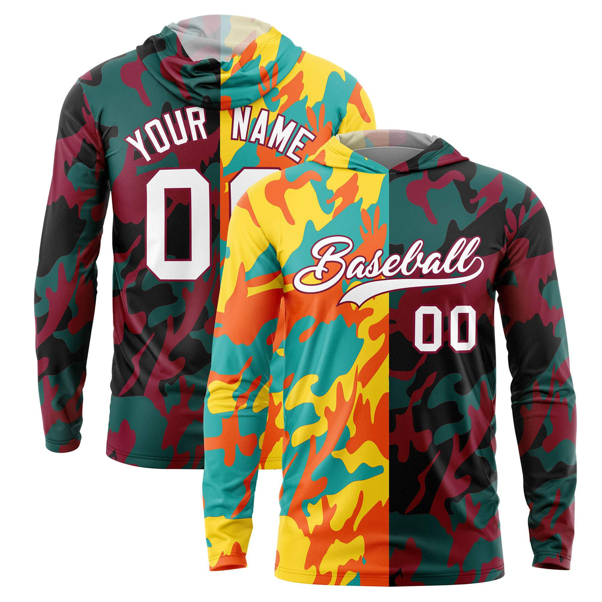 Custom Gold Aqua-Orange Personalized Camo Design Quick Dry Lightweight Hoodie| KXKSHOP