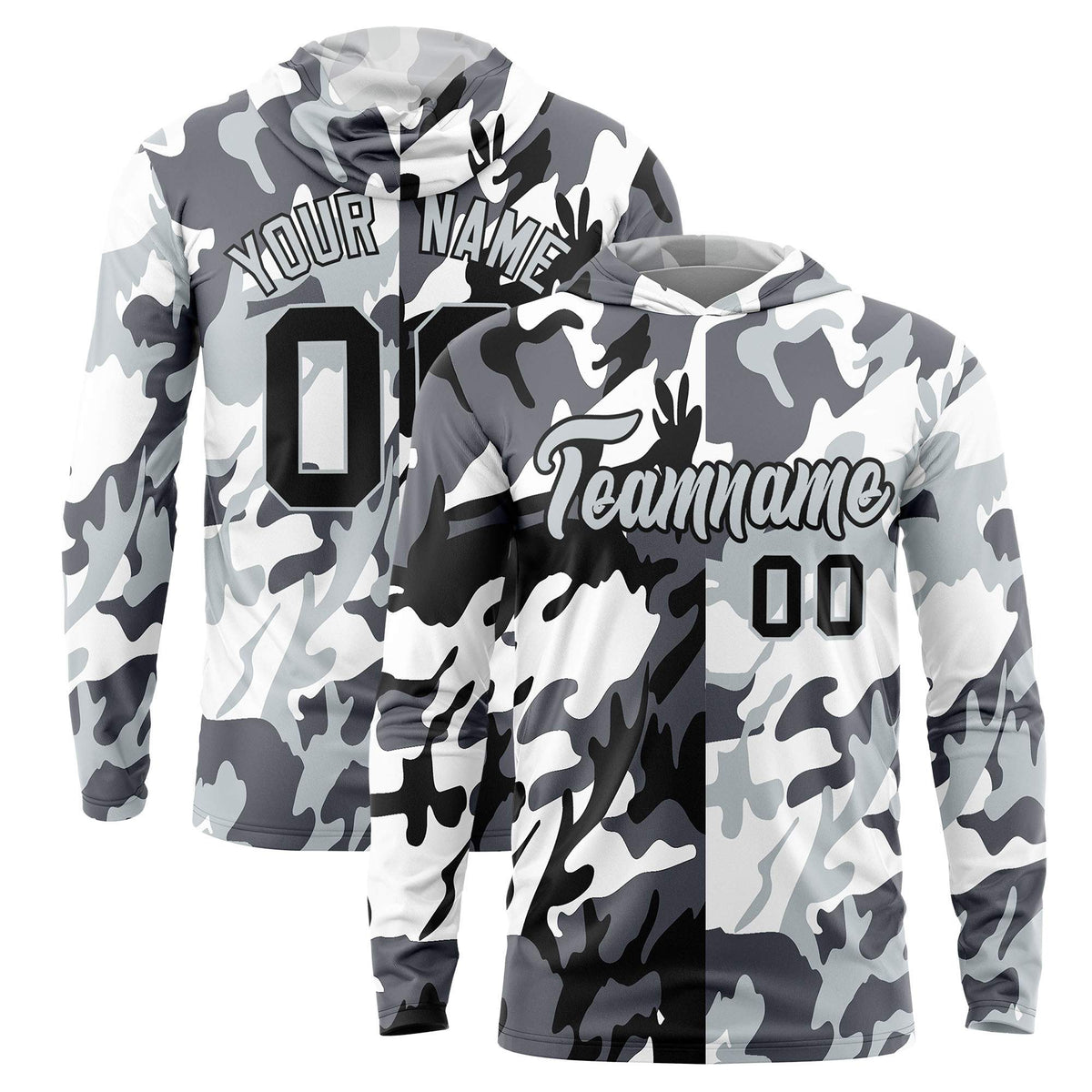 Custom Black Gray-White Personalized Camo Design Quick Dry Lightweight Hoodie| KXKSHOP