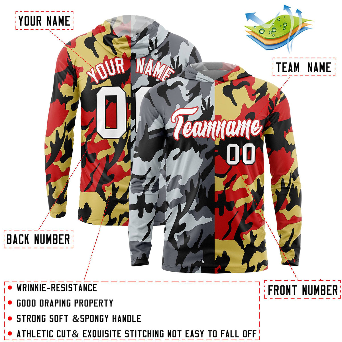 Custom Black Gray-Silver Personalized Camo Design Quick Dry Lightweight Hoodie| KXKSHOP