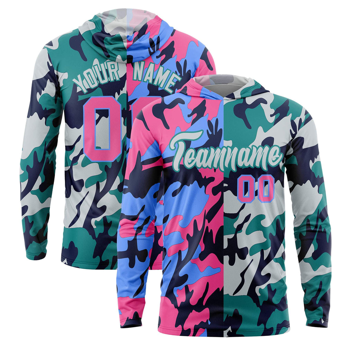 Custom Pink Powder Blue-Navy Personalized Camo Design Quick Dry Lightweight Hoodie| KXKSHOP