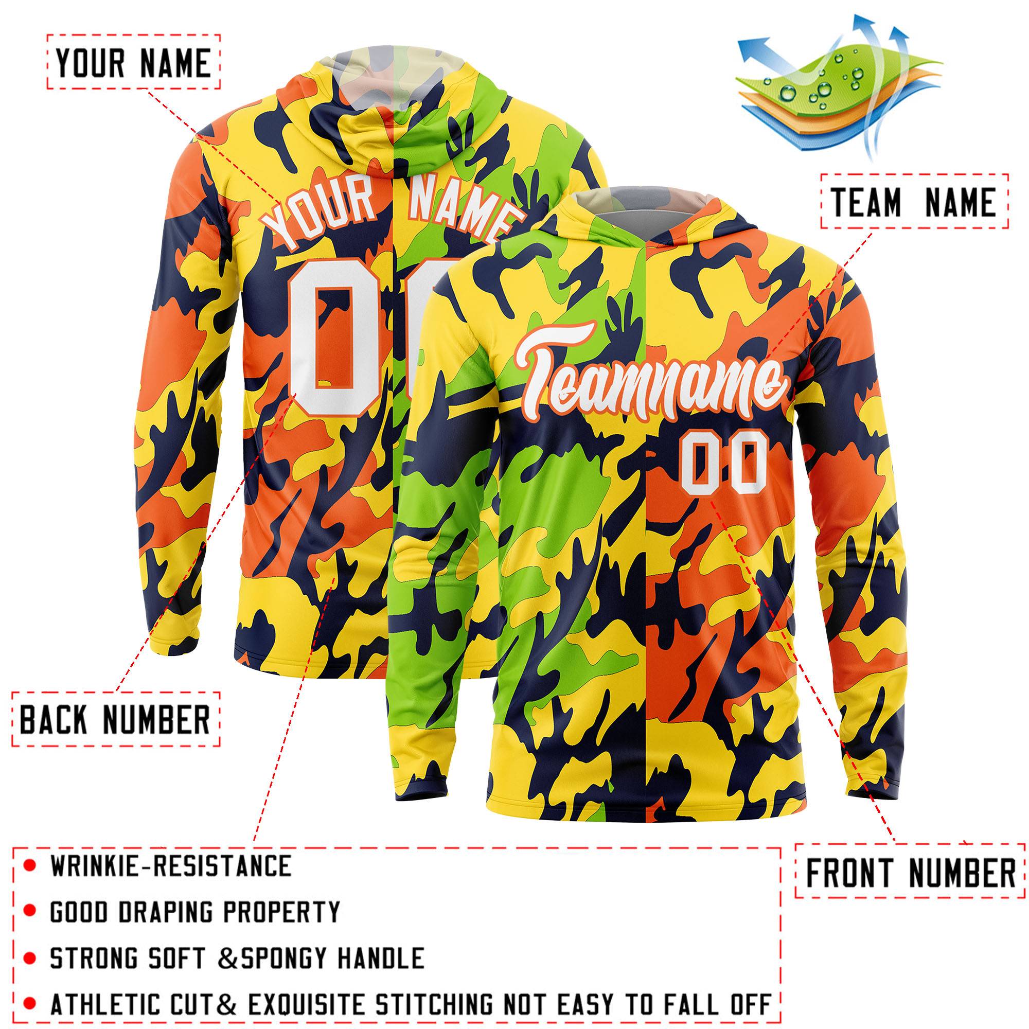 Custom Neon Green Gold-Navy Personalized Camo Design Quick Dry Lightweight Hoodie| KXKSHOP