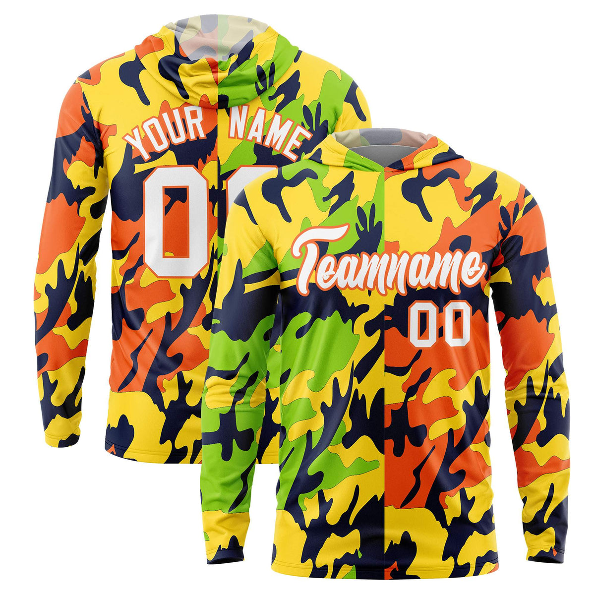 Custom Neon Green Gold-Navy Personalized Camo Design Quick Dry Lightweight Hoodie| KXKSHOP