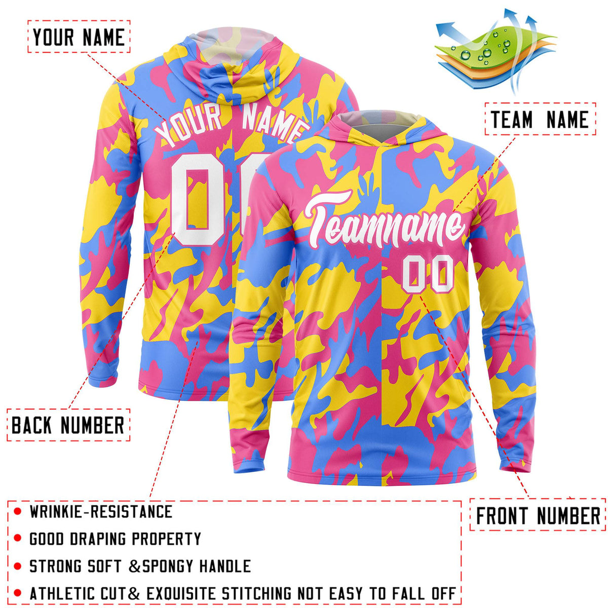 Custom Pink Gold-Powder Blue Personalized Camo Design Quick Dry Lightweight Hoodie| KXKSHOP