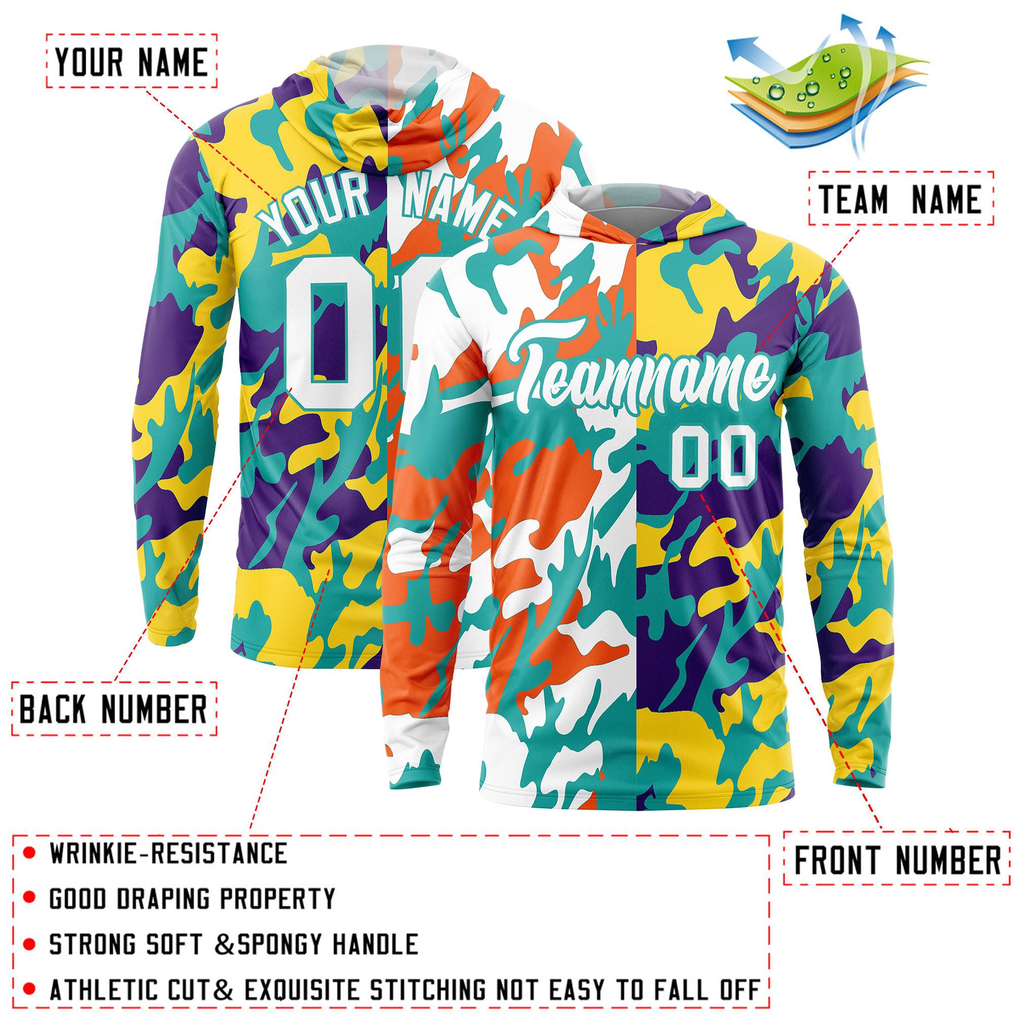 Custom White Orange-Aqua Personalized Camo Design Quick Dry Lightweight Hoodie| KXKSHOP