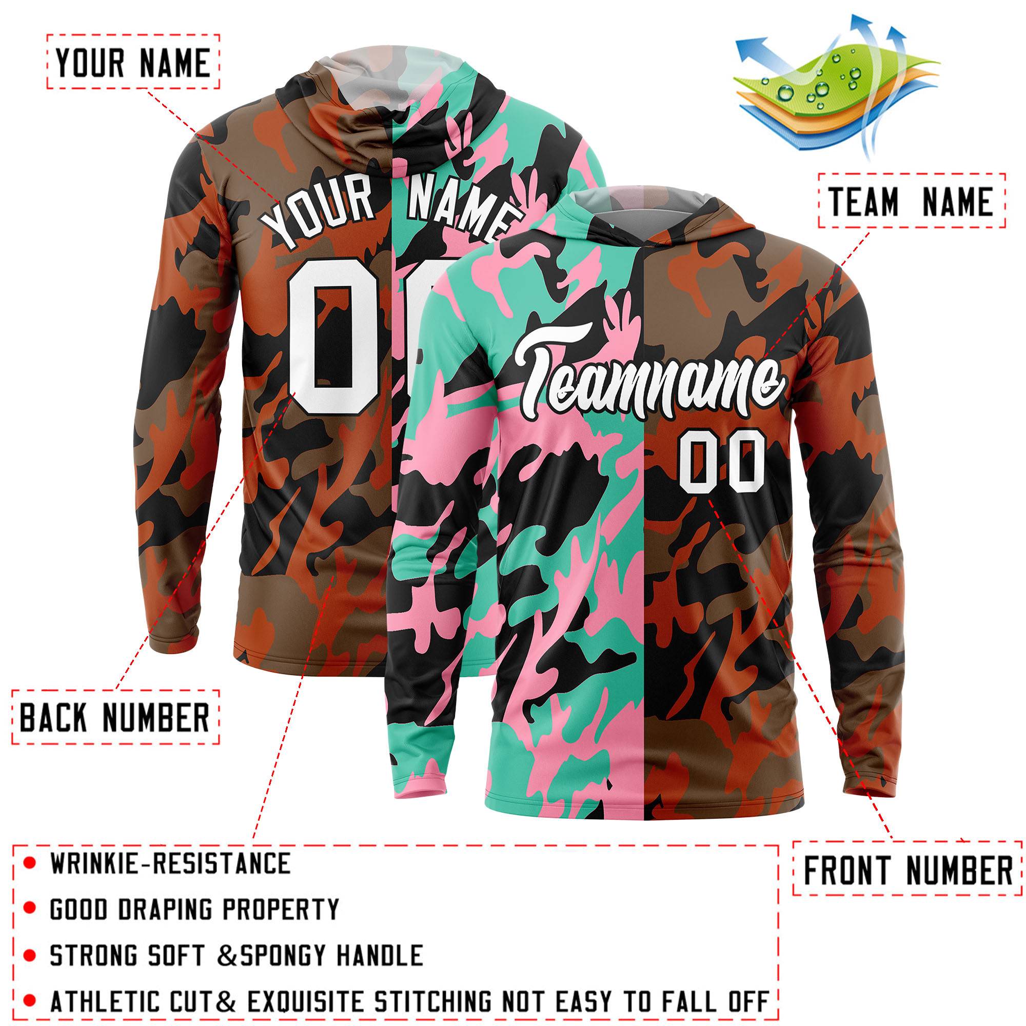 Custom Bright Green Light Pink-Black Personalized Camo Design Quick Dry Lightweight Hoodie| KXKSHOP