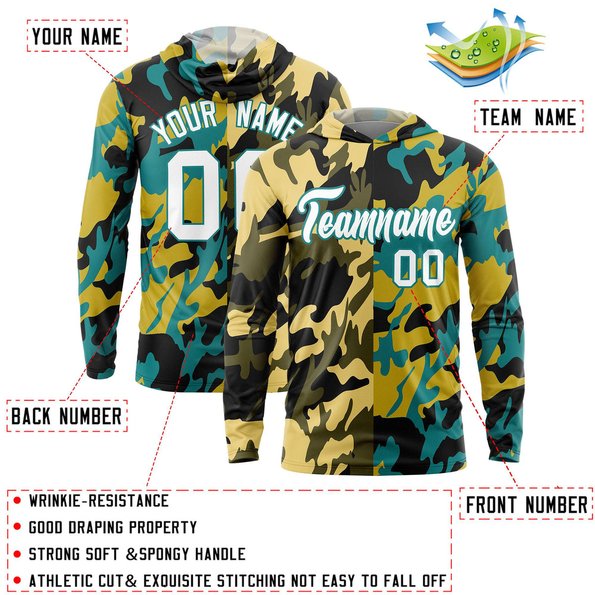 Custom Khaki Black-Olive Personalized Camo Design Quick Dry Lightweight Hoodie| KXKSHOP