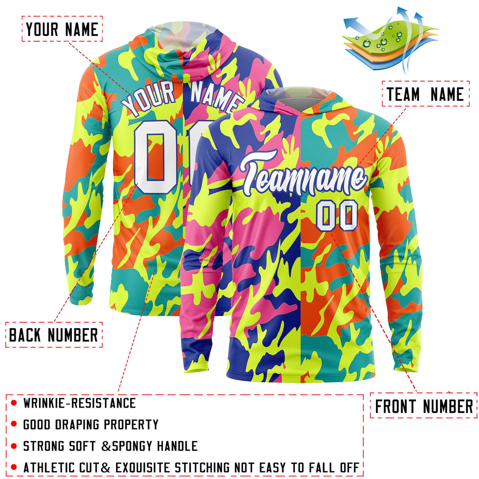 Custom Royal Pink-Neon Green Personalized Camo Design Quick Dry Lightweight Hoodie| KXKSHOP