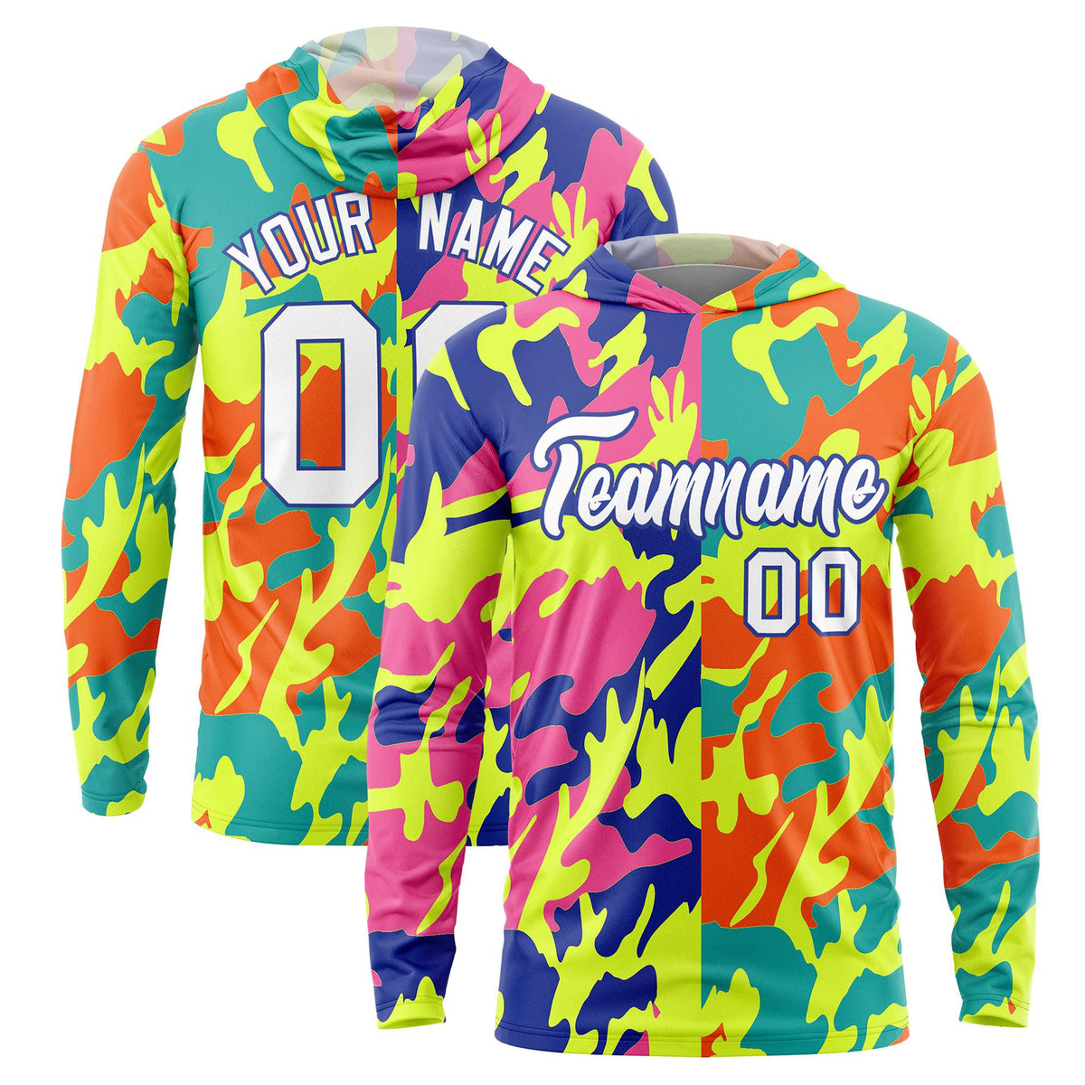 Custom Royal Pink-Neon Green Personalized Camo Design Quick Dry Lightweight Hoodie| KXKSHOP