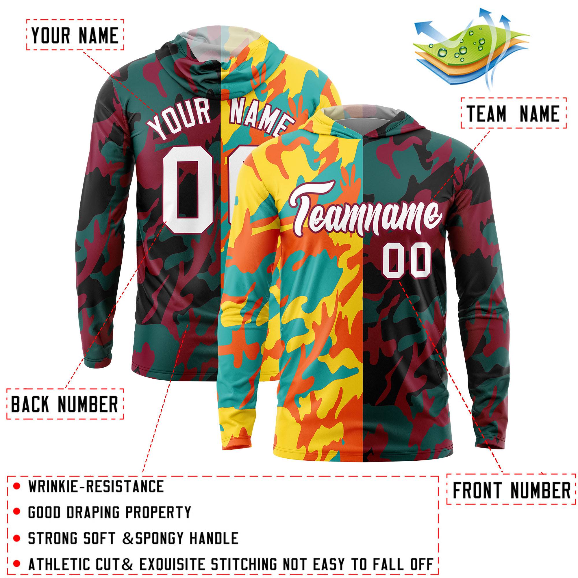 Custom Gold Aqua-Orange Personalized Camo Design Quick Dry Lightweight Hoodie| KXKSHOP