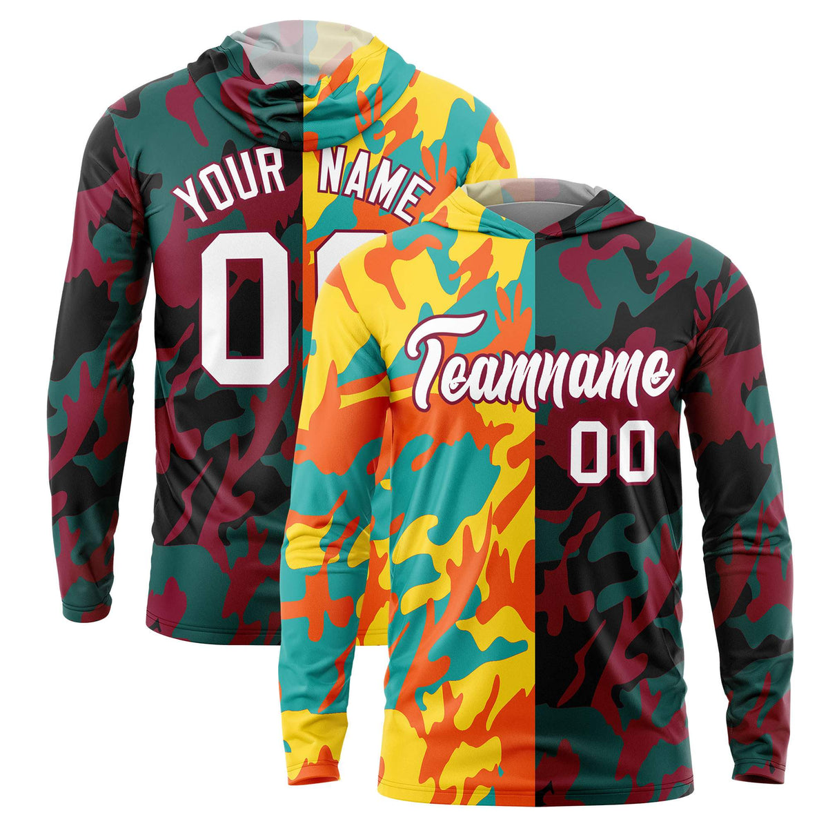 Custom Gold Aqua-Orange Personalized Camo Design Quick Dry Lightweight Hoodie| KXKSHOP