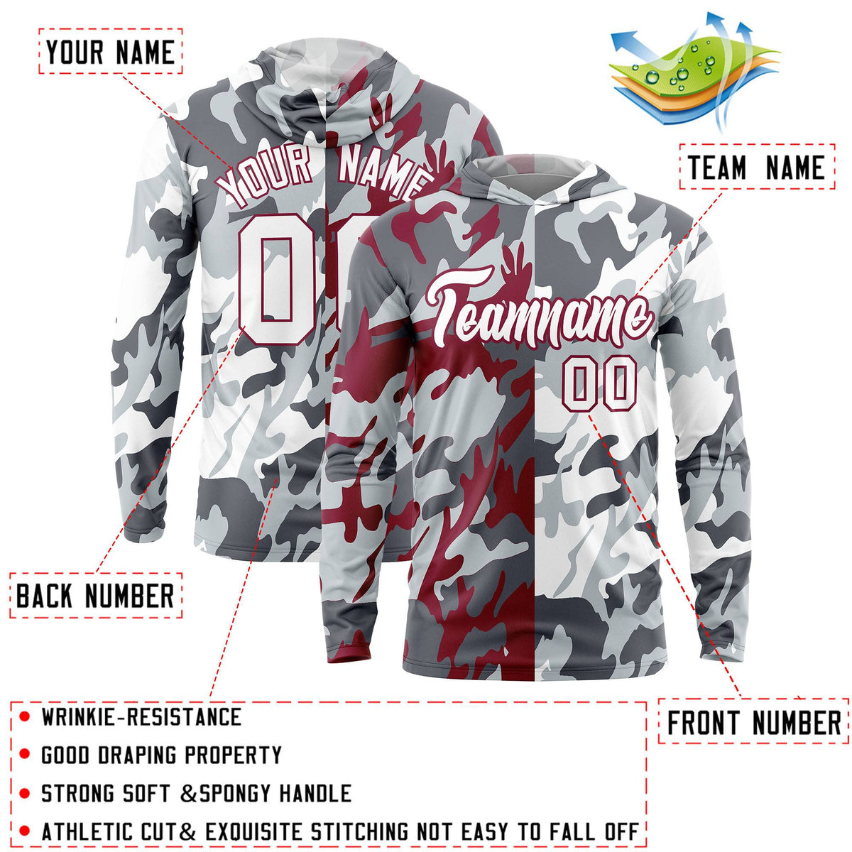 Custom Gray Crimson-Silver Personalized Camo Design Quick Dry Lightweight Hoodie| KXKSHOP