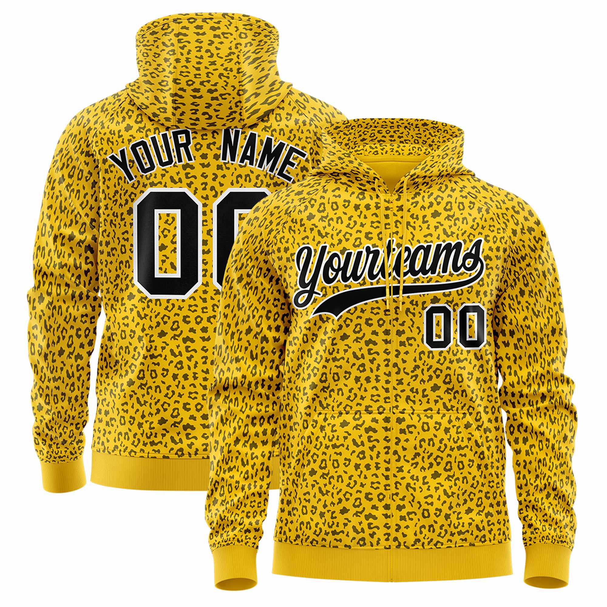 Custom Orange Royal Varsity Full-Zip Letterman Leopard Print Hoodie Jacket