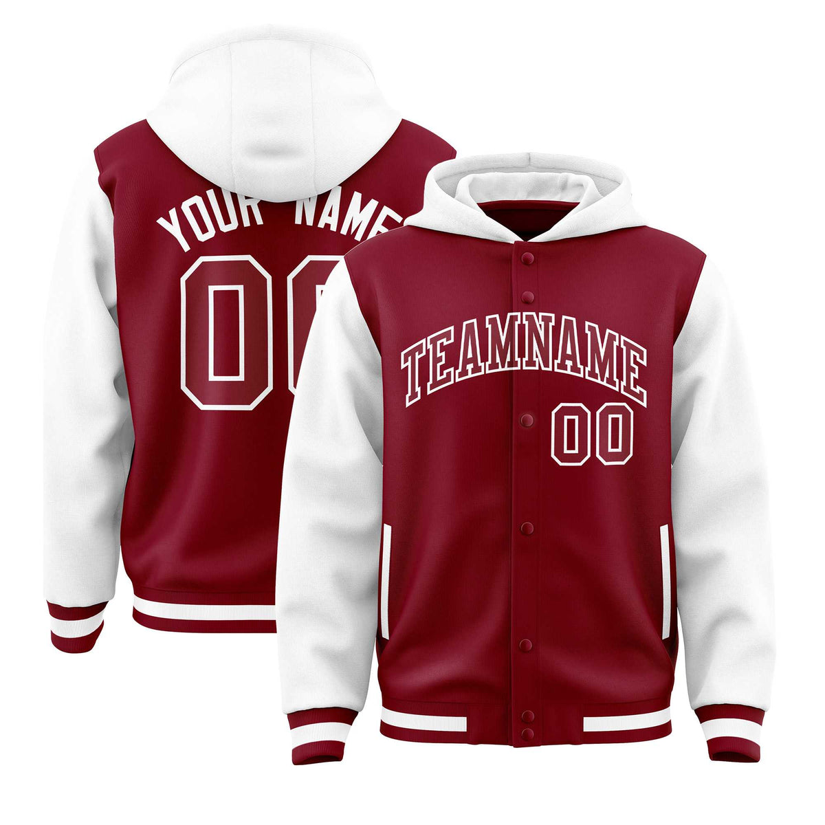 Custom Crimson White Raglan Sleeves Varsity Full-Snap Letterman Two Tone Jacket Hoodie| KXKSHOP