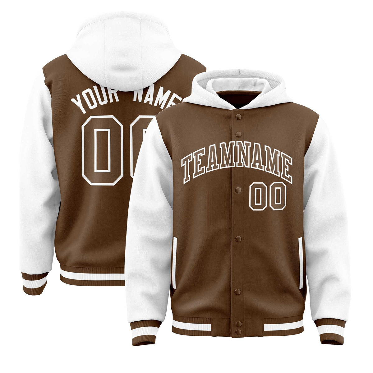 Custom Light Brown White Raglan Sleeves Varsity Full-Snap Letterman Two Tone Jacket Hoodie| KXKSHOP