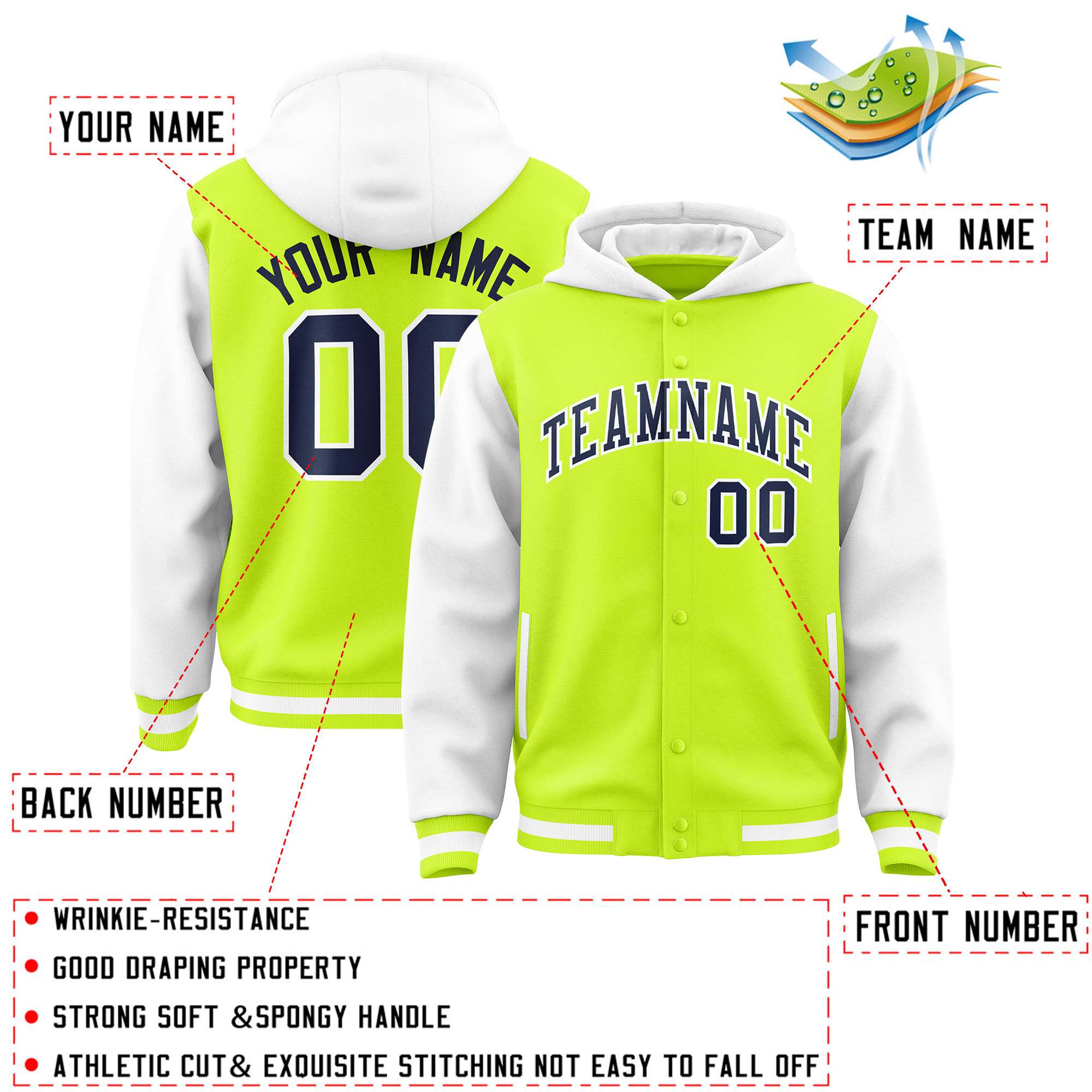 Custom Aqua White Raglan Sleeves Varsity Full-Snap Letterman Two Tone Jacket Hoodie| KXKSHOP