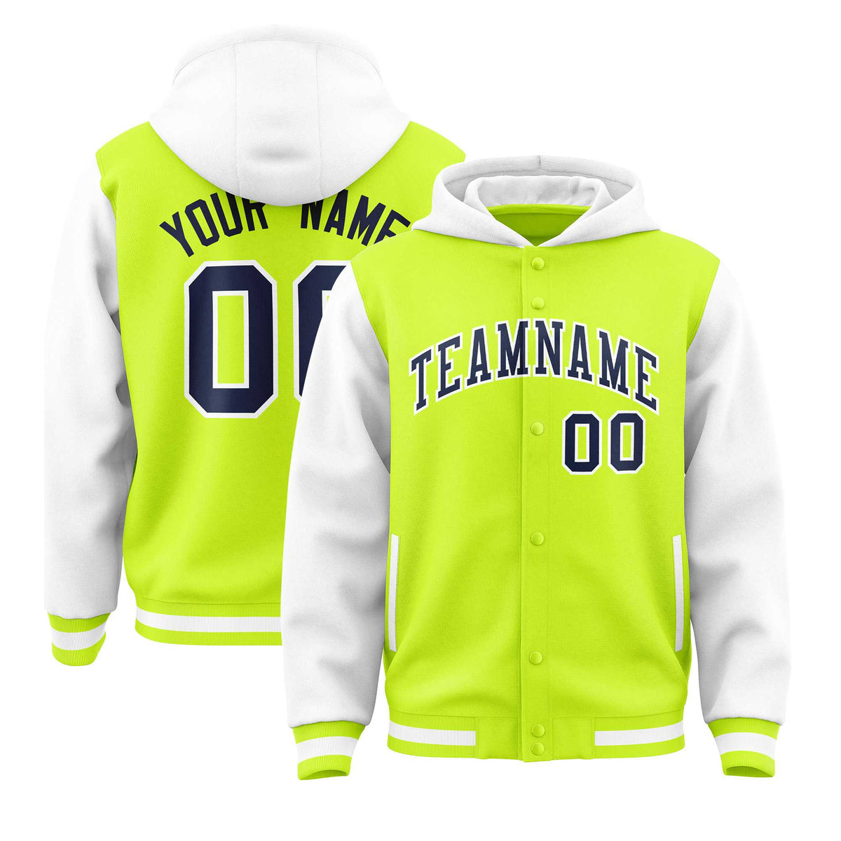 Custom Aqua White Raglan Sleeves Varsity Full-Snap Letterman Two Tone Jacket Hoodie| KXKSHOP